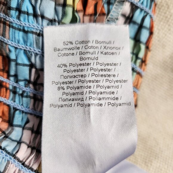 GANNI Shirred Puff Sleeve Seersucker Top in Pastel Check - US 4 (S) - Picture 12 of 16